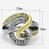 Two-Tone IP Gold (Ion Plating) Stainless Steel Ring with Top Grade Crystal  in Citrine Yellow