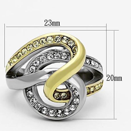 Two-Tone IP Gold (Ion Plating) Stainless Steel Ring with Top Grade Crystal  in Citrine Yellow