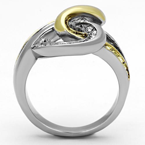 Two-Tone IP Gold (Ion Plating) Stainless Steel Ring with Top Grade Crystal  in Citrine Yellow