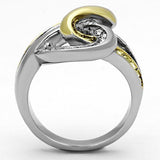 Two-Tone IP Gold (Ion Plating) Stainless Steel Ring with Top Grade Crystal  in Citrine Yellow