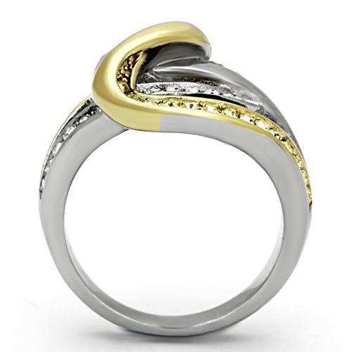 Two-Tone IP Gold (Ion Plating) Stainless Steel Ring with Top Grade Crystal  in Citrine Yellow
