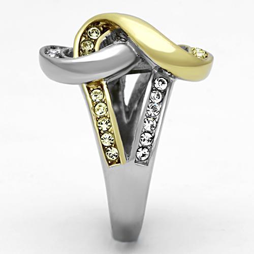 Two-Tone IP Gold (Ion Plating) Stainless Steel Ring with Top Grade Crystal  in Citrine Yellow