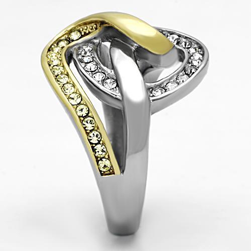 Two-Tone IP Gold (Ion Plating) Stainless Steel Ring with Top Grade Crystal  in Citrine Yellow