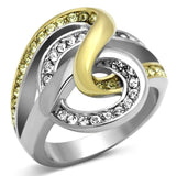 Two-Tone IP Gold (Ion Plating) Stainless Steel Ring with Top Grade Crystal  in Citrine Yellow