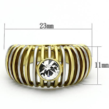 Two-Tone IP Gold (Ion Plating) Stainless Steel Ring with Top Grade Crystal  in Clear