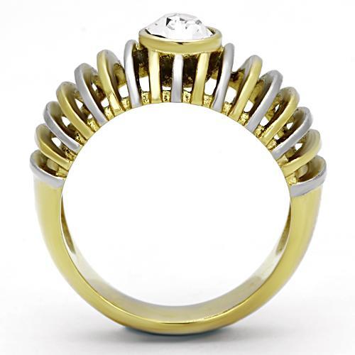 Two-Tone IP Gold (Ion Plating) Stainless Steel Ring with Top Grade Crystal  in Clear