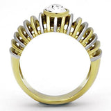 Two-Tone IP Gold (Ion Plating) Stainless Steel Ring with Top Grade Crystal  in Clear