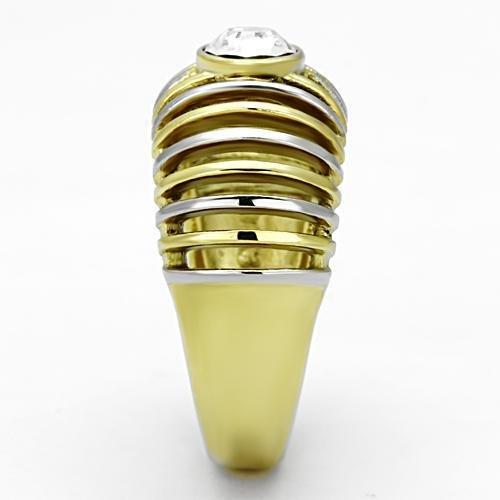 Two-Tone IP Gold (Ion Plating) Stainless Steel Ring with Top Grade Crystal  in Clear