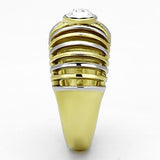Two-Tone IP Gold (Ion Plating) Stainless Steel Ring with Top Grade Crystal  in Clear