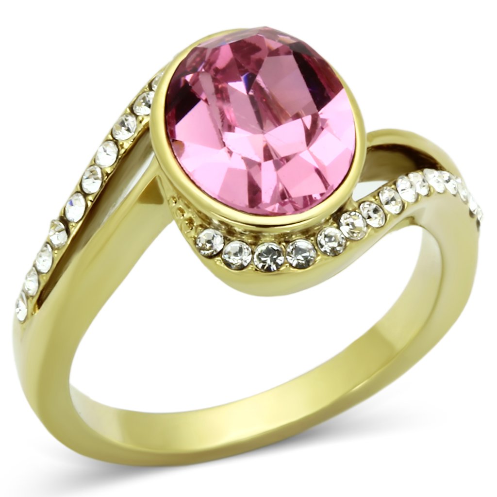 IP Gold(Ion Plating) Stainless Steel Ring with Top Grade Crystal  in Rose