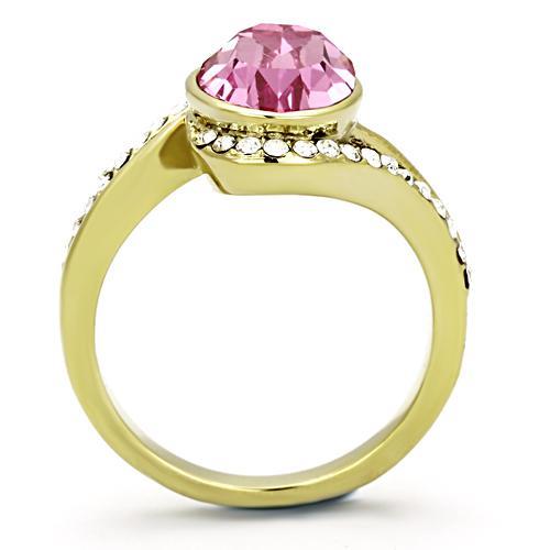 IP Gold(Ion Plating) Stainless Steel Ring with Top Grade Crystal  in Rose
