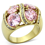 IP Gold(Ion Plating) Stainless Steel Ring with AAA Grade CZ  in Rose