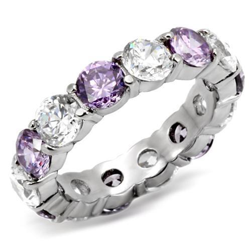 High polished (no plating) Stainless Steel Ring with AAA Grade CZ  in Amethyst