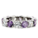 High polished (no plating) Stainless Steel Ring with AAA Grade CZ  in Amethyst