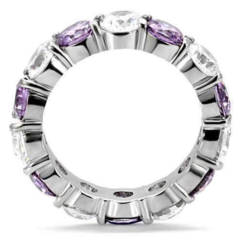 High polished (no plating) Stainless Steel Ring with AAA Grade CZ  in Amethyst