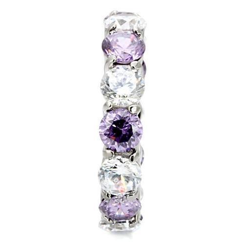 High polished (no plating) Stainless Steel Ring with AAA Grade CZ  in Amethyst