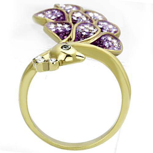 IP Gold(Ion Plating) Stainless Steel Ring with Top Grade Crystal  in Multi Color