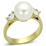 IP Gold(Ion Plating) Stainless Steel Ring with Synthetic Pearl in White
