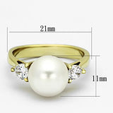 IP Gold(Ion Plating) Stainless Steel Ring with Synthetic Pearl in White