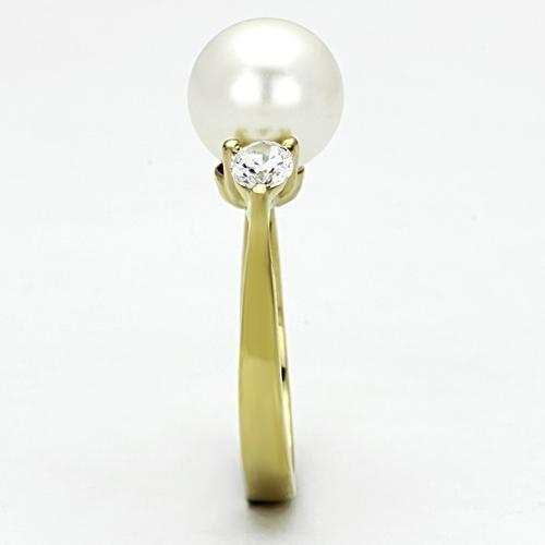 IP Gold(Ion Plating) Stainless Steel Ring with Synthetic Pearl in White