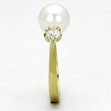 IP Gold(Ion Plating) Stainless Steel Ring with Synthetic Pearl in White