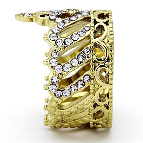 IP Gold(Ion Plating) Stainless Steel Ring with Top Grade Crystal  in Tanzanite