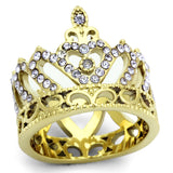 IP Gold(Ion Plating) Stainless Steel Ring with Top Grade Crystal  in Tanzanite