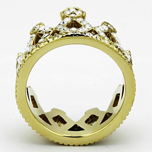IP Gold(Ion Plating) Stainless Steel Ring with Top Grade Crystal  in Clear