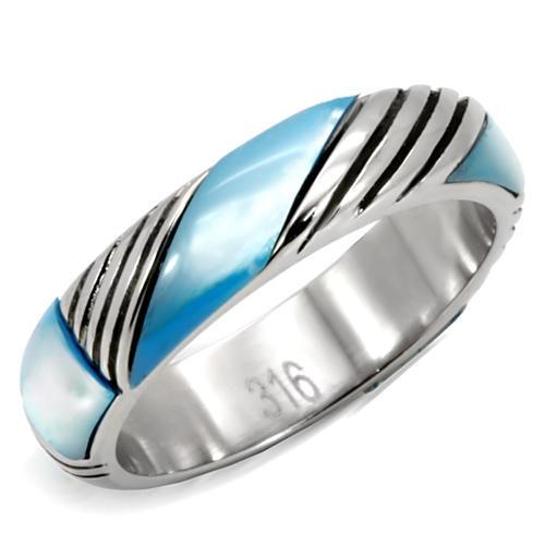 High polished (no plating) Stainless Steel Ring with Precious Stone Conch in Sea Blue
