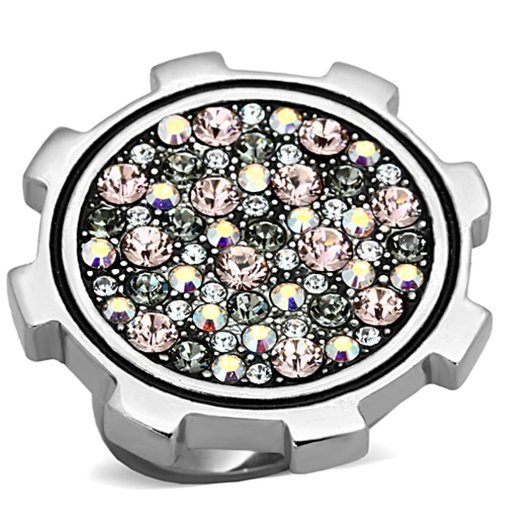 High polished (no plating) Stainless Steel Ring with Top Grade Crystal  in Multi Color