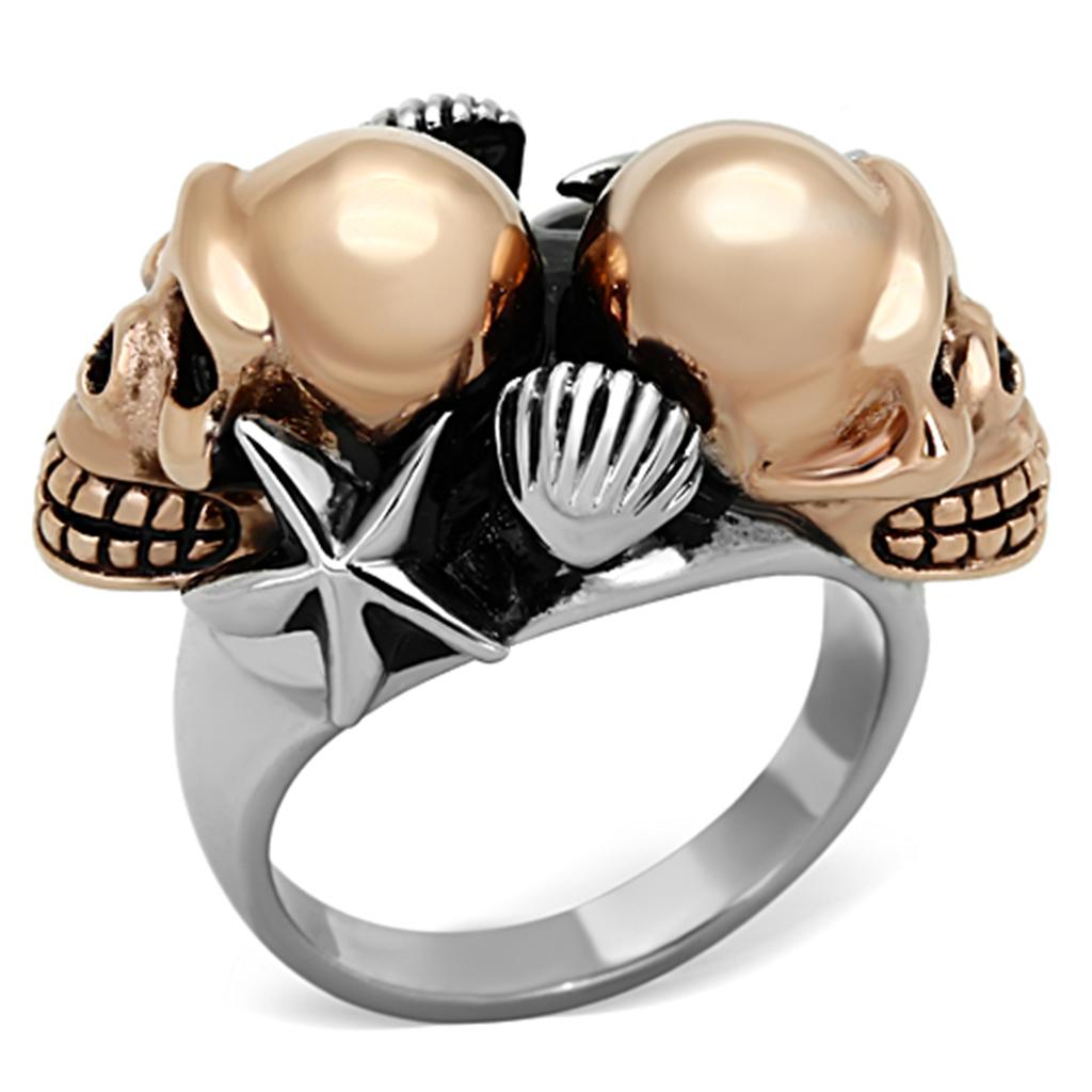 Two-Tone IP Rose Gold Stainless Steel Ring with Epoxy  in Jet