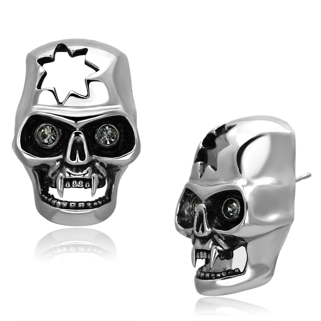 High polished (no plating) Stainless Steel Earrings with Top Grade Crystal  in Black Diamond