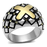Two-Tone IP Gold (Ion Plating) Stainless Steel Ring with Top Grade Crystal  in Citrine Yellow