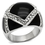 High polished (no plating) Stainless Steel Ring with Top Grade Crystal  in Clear