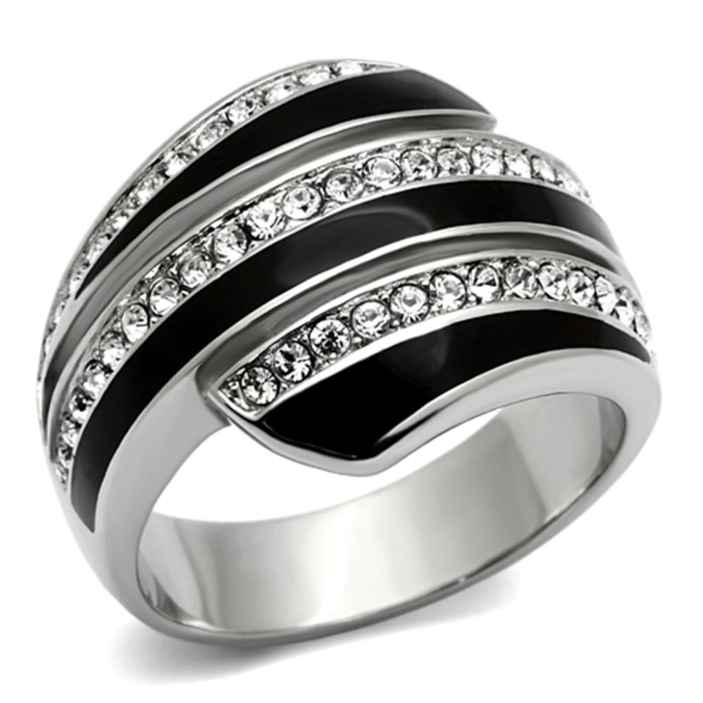 High polished (no plating) Stainless Steel Ring with Top Grade Crystal  in Clear