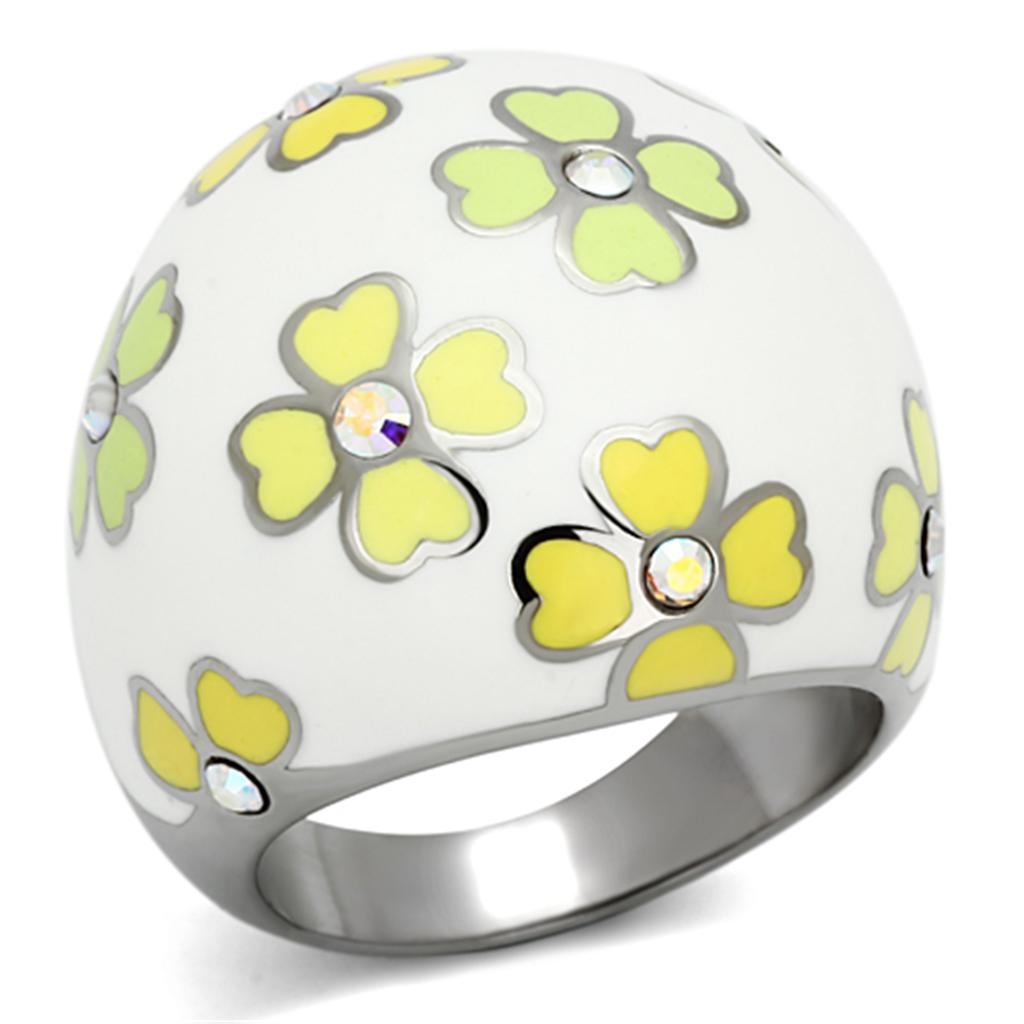 High polished (no plating) Stainless Steel Ring with Top Grade Crystal  in Aurora Borealis (Rainbow Effect)