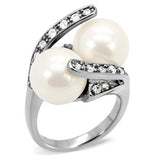 High polished (no plating) Stainless Steel Ring with Synthetic Pearl in White
