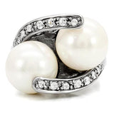 High polished (no plating) Stainless Steel Ring with Synthetic Pearl in White