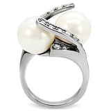 High polished (no plating) Stainless Steel Ring with Synthetic Pearl in White