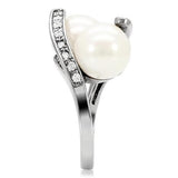 High polished (no plating) Stainless Steel Ring with Synthetic Pearl in White