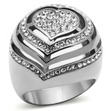 High polished (no plating) Stainless Steel Ring with Top Grade Crystal  in Clear