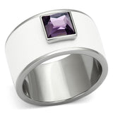 High polished (no plating) Stainless Steel Ring with Synthetic Synthetic Glass in Amethyst