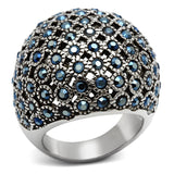 High polished (no plating) Stainless Steel Ring with Top Grade Crystal  in Aquamarine AB