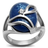 High polished (no plating) Stainless Steel Ring with Synthetic Synthetic Stone in Capri Blue