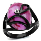IP Black(Ion Plating) Stainless Steel Ring with Synthetic Cat Eye in Fuchsia