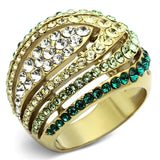 IP Gold(Ion Plating) Stainless Steel Ring with Top Grade Crystal  in Multi Color