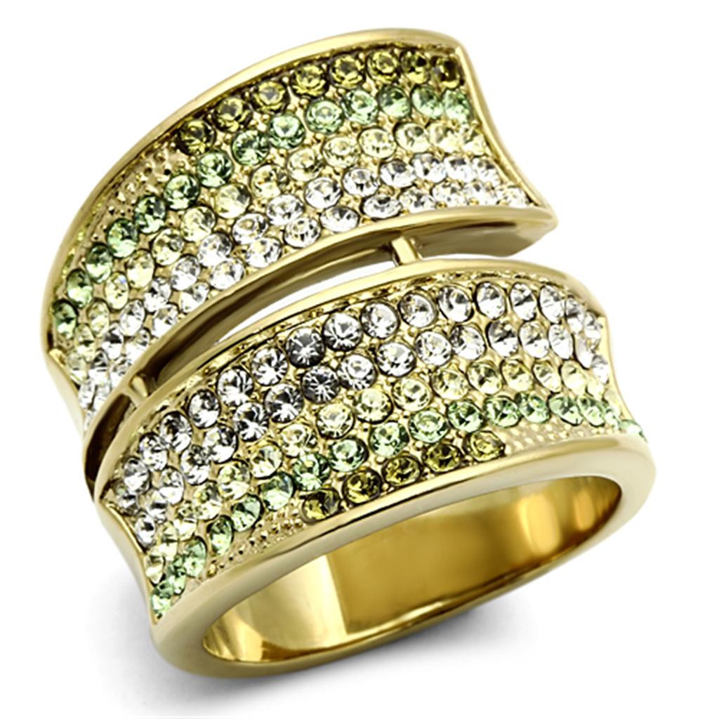 IP Gold(Ion Plating) Stainless Steel Ring with Top Grade Crystal  in Multi Color