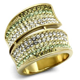 IP Gold(Ion Plating) Stainless Steel Ring with Top Grade Crystal  in Multi Color