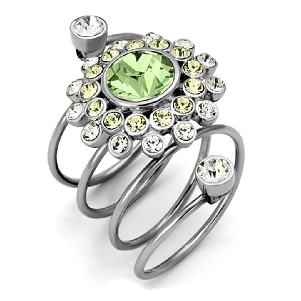High polished (no plating) Stainless Steel Ring with Top Grade Crystal  in Peridot