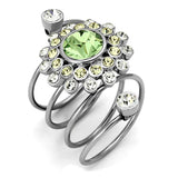 High polished (no plating) Stainless Steel Ring with Top Grade Crystal  in Peridot